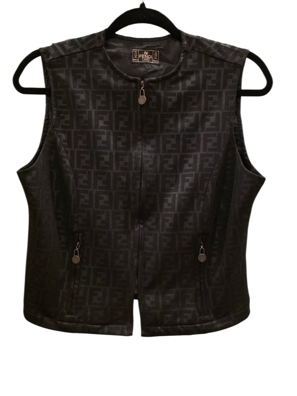 Fendi Black FF Jacquard Sleeveless Zip Vest